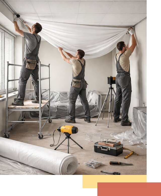 Монтаж натяжного потолка в офисе в Куйбышеве