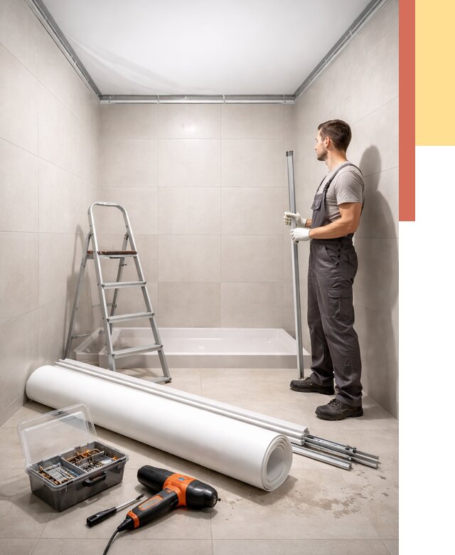 Монтаж натяжного потолка в санузле в Куйбышеве от 1918 руб. — ОТДЕЛОЧНИК-Кбш