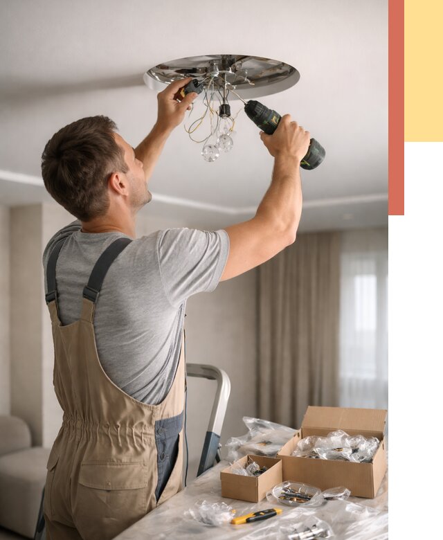 Установка люстры в натяжной потолок в Куйбышеве от 1244 руб. | Быстро и недорого — ОТДЕЛОЧНИК-Кбш