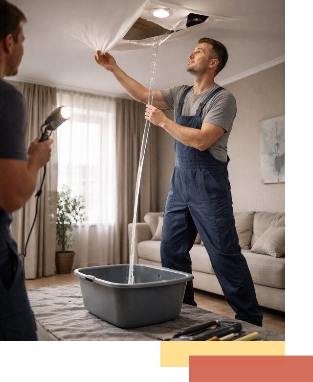 Слив воды с натяжного потолка в Куйбышеве быстро и аккуратно