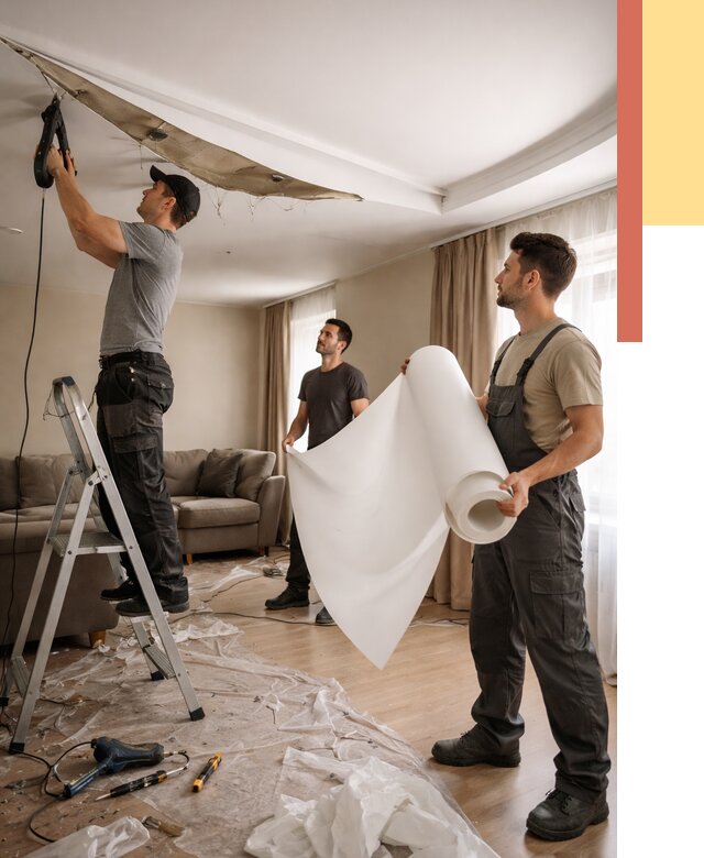 Замена полотна натяжного потолка в Куйбышеве от 9851 руб. быстро и недорого | ОТДЕЛОЧНИК-Кбш