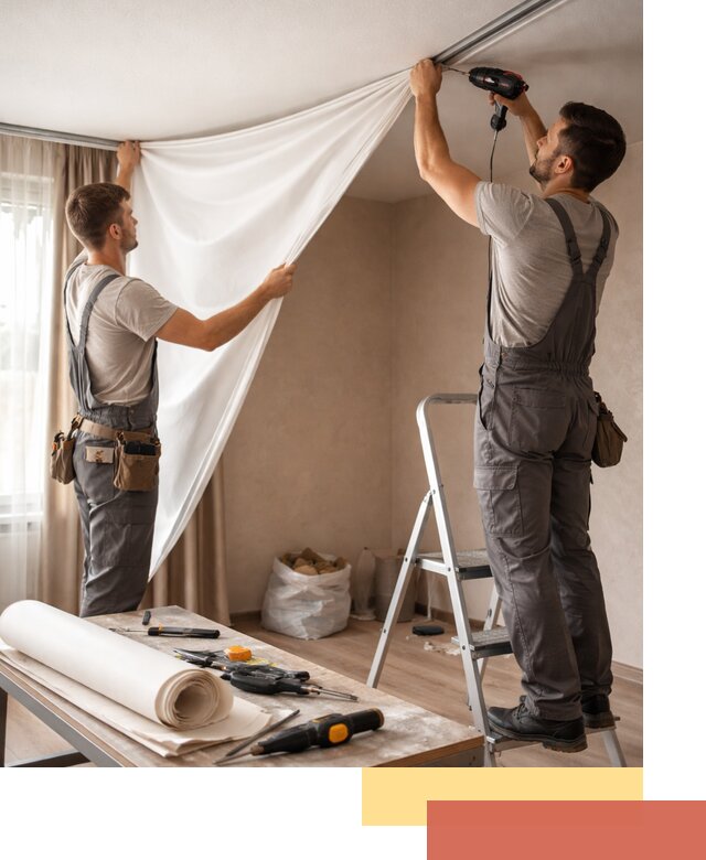 Замена полотна натяжного потолка в Куйбышеве быстро и качественно