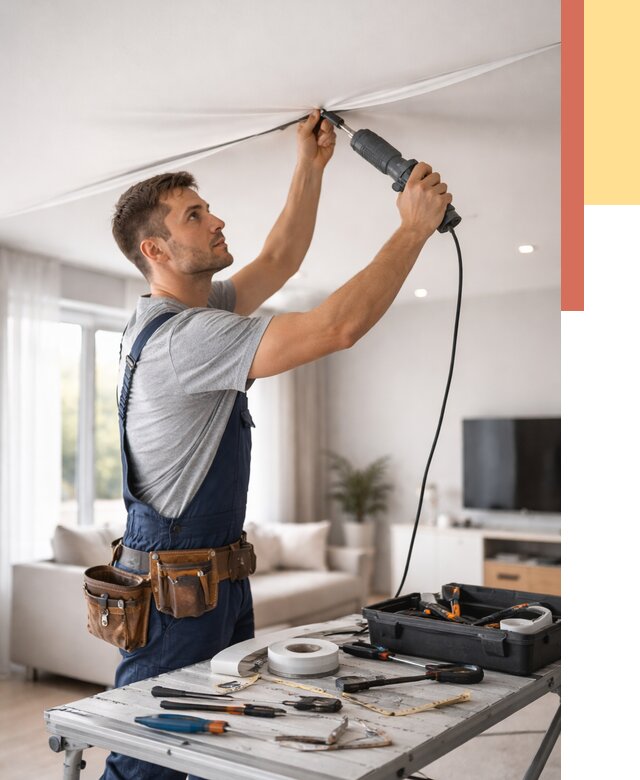 Ремонт натяжных потолков в Куйбышеве от 9851 руб. под ключ — ОТДЕЛОЧНИК-Кбш