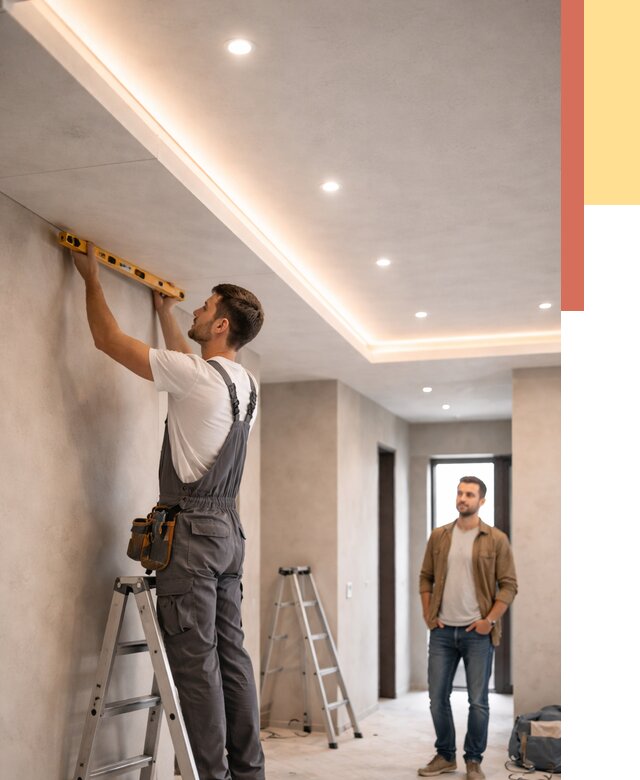 Потолок из гипсокартона с подсветкой в Куйбышеве от 778 руб./м2 под ключ | ОТДЕЛОЧНИК-Кбш