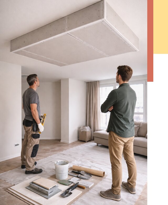 Короб на потолке из гипсокартона в Куйбышеве от 2281 руб. — монтаж и услуги под ключ | ОТДЕЛОЧНИК-Кбш