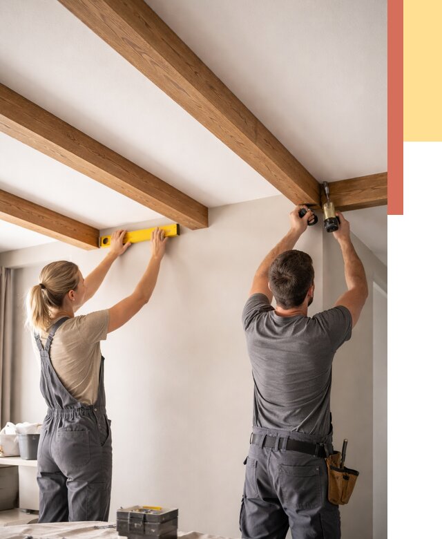 Монтаж декоративных балок на потолок в Куйбышеве от 4355 руб. — ОТДЕЛОЧНИК-Кбш